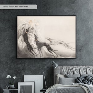 Coursing II by Louis Icart - Poster or Canvas Wall Art, Fashion Lady with Greyhounds Print, Art Deco Fine Art, Louis Icart Reproduction