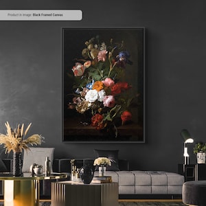 Reproducción artística en lienzo o póster de "Jarrón con flores" de Rachel Ruysch, arte mural clásico, pintura del Siglo de Oro holandés, período barroco.
