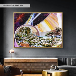 NASA Stanford Torus II Canvas/Poster Art, Science Fiction Wall Art Print, Vintage Sci-Fi Poster, Life In Space Colonies, Retrofuturism Art