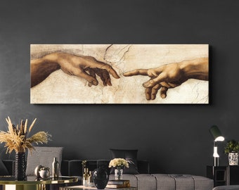 Michelangelo Creation Of Adam Hands Detail Canvas/Poster Art Reproduction, Large Canvas Wall Art, Renaissance Art Classic Painting