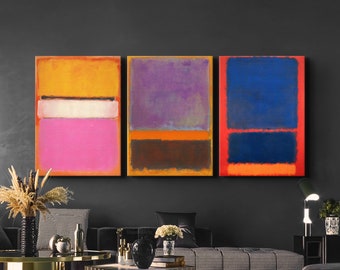 Mark Rothko Conjunto de 3 lienzos/pósteres Reproducción de arte, Reproducción de Rothko, Arte abstracto de la pared del lienzo, Arte minimalista moderno