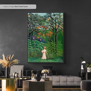 Henri Rousseau Woman in Exotic Forest Canvas/Poster Art Reproduction, Abstract Exotic Forest Jungle Wall Art Print, Modern Art Painting