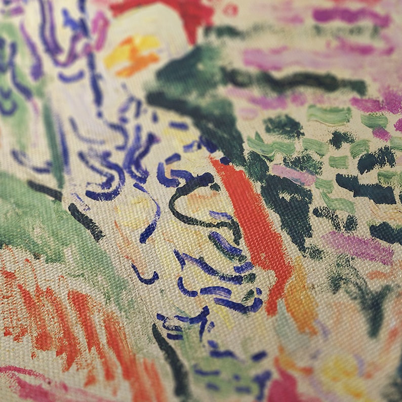 May include: Abstract painting with a textured canvas. The painting features a variety of colors, including blue, green, orange, red, and yellow. The colors are applied in a loose and gestural style, creating a sense of movement and energy.