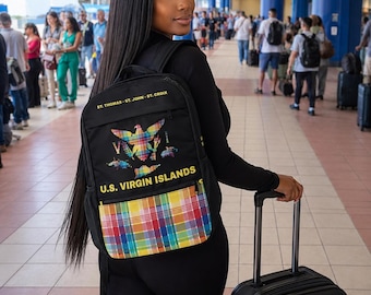 Mochila con bandera de las Islas Vírgenes Madrás / Bolsa del orgullo caribeño / Paquete de viaje cultural 340