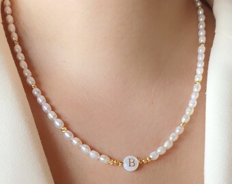 Pearl Initial Necklace: 14K Gold Plated Letter Pendant