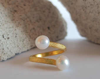 Gold Plated Pearl Ring, Freshwater Pearl Ring, Adjustable Ring, Gift for Bride, Gift for Her