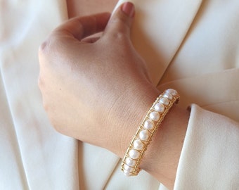 Pearl Cuff Bracelet • Freshwater Pearl Bracelet • Perfect Gifts for Mom • Gift for Her • Bridesmaid Gifts