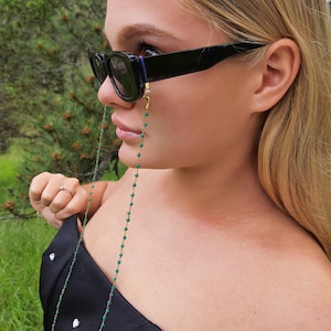 Emerald Gemstones Glasses Chain, Sunglasses Chain, Eyeglass Holder, Glasses Holder, Eyeglass Chain, Summer Jewelry