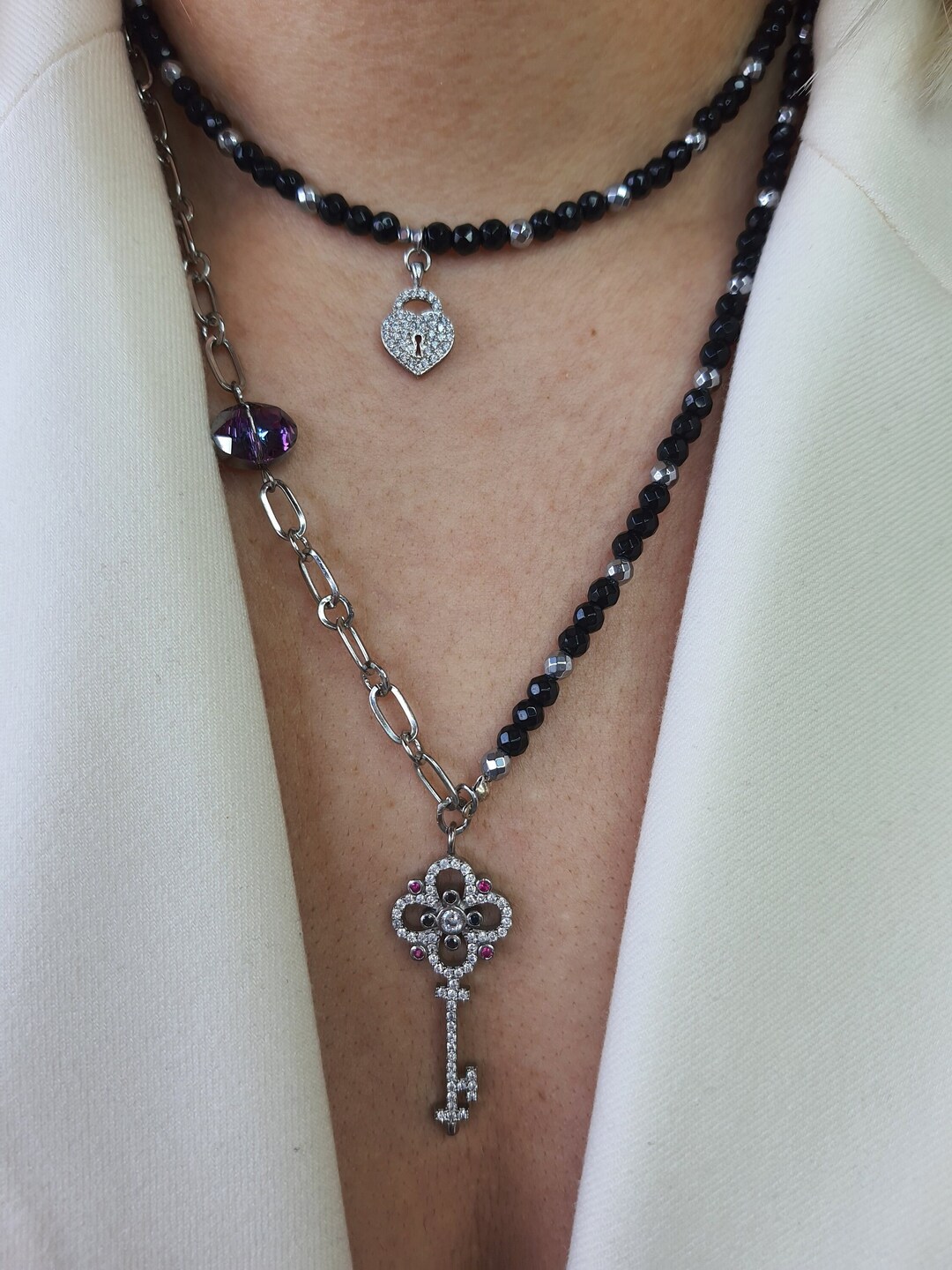 Key and Lock Necklace Set Couple Lock and Key Pendant Etsy