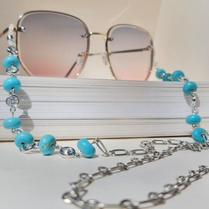 Real Turquoise Stones Glasses Chain, Beaded Eyeglass Chain, Sunglasses Chain, Eyeglass Holder, Glasses Holder, Eyeglass Chain