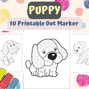 Puppy Dot Marker Pages for Kids, Dot to Dot Coloring Pages, Cute Dogs Dot Marker Activity, Puppy Dot Marker Printable, Instant Download