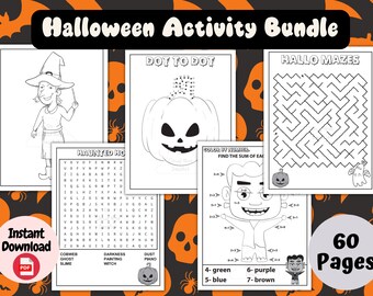 Halloween-Aktivität Buch Blätter, Halloween Indoor Spiele für Kinder, Halloween Färbung, Labyrinth, Wortsuche, Vorschule druckbare PDF