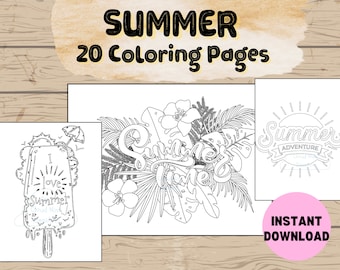 Summer Coloring Pages, Summer Fun Coloring Book for Kids, Teens, Printable Summer Coloring, Hello Summer Coloring, Summer Adventure