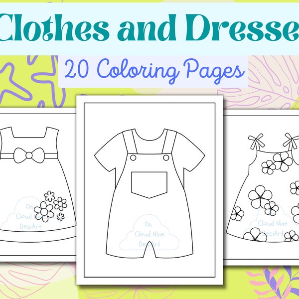 Baby Clothes and Dresses Coloring Pages for Kids, Dress Coloring Book for Girls, Girls Coloring Activity, Digital Download