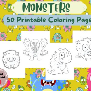 Monster Coloring Pages, Cute Monsters Coloring Book for Kids, Monster Printable Activity Sheets for Kids, Funny Monster, Digital Download