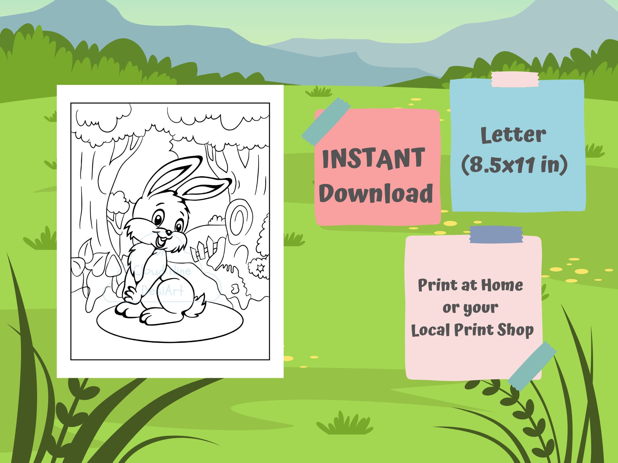 Rabbit Coloring Pages, Bunny Coloring Book for Kids, Rabbit Cute ...