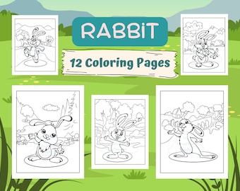 Rabbit Coloring Pages, Bunny Coloring Book for Kids, Rabbit Cute Bunnies Printable Activity Sheets for Kids, Digital Download