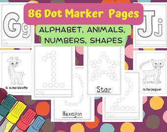 Dot Coloring Pages, Dot to Dot Coloring Book, Do a Dot Coloring Activity Pages for Kids, Dot Marker for Toddlers, Printable Activity Book