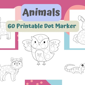 Dot Marker Pages Animal for Kids | Dot to Dot Animal Coloring Pages | Do a Dot Color Activity | Dot Marker Printable | Instant Download