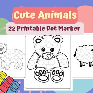 Animals Dot Marker Pages for Kids, Dot to Dot Coloring Pages, Do a Dot Color, Cute Animals Dot Marker Printable Activity, Instant Download