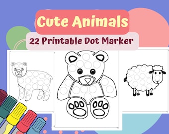 Animals Dot Marker Pages for Kids, Dot to Dot Coloring Pages, Do a Dot Color, Cute Animals Dot Marker Printable Activity, Instant Download
