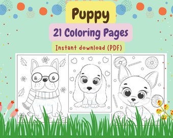 Puppy Coloring Pages, Cute Puppy Coloring Book for Kids, Doggies Printable Activity Sheets for Kids, Digital Download