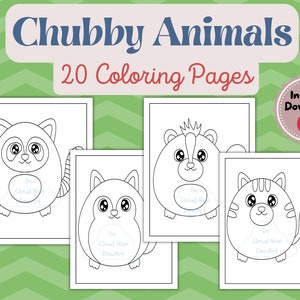 Cute Animal Coloring Pages, Chubby Animals Coloring Book, Baby Animal ...