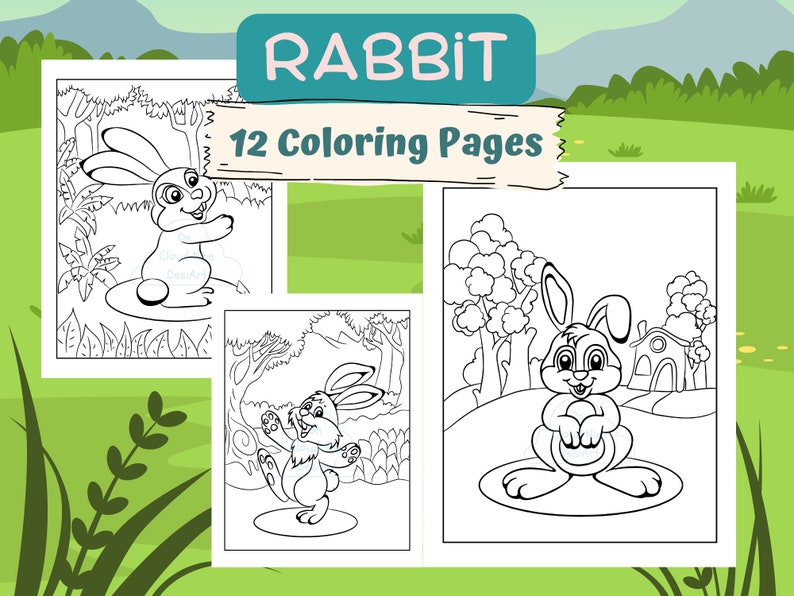 Rabbit Coloring Pages, Bunny Coloring Book for Kids, Rabbit Cute ...