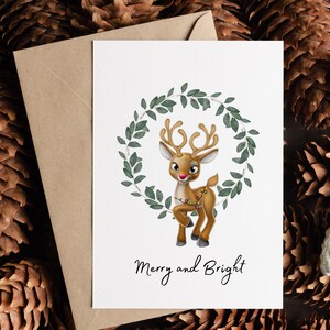 Biglietto di Natale stampabile, biglietto di Natale allegro e luminoso, biglietto di auguri per le vacanze con acquerello, download immediato