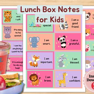 Printable Lunchbox Notes for Kids, Kindergarten Positive Affirmation Notes, Lunch Box Cards, Back to School Notes, Kids Cute Lunch Notes