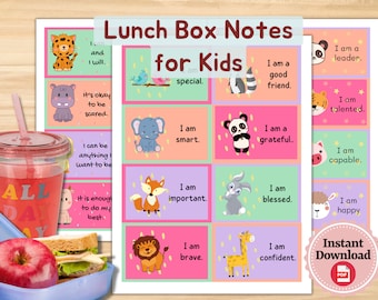 Printable Lunchbox Notes for Kids, Kindergarten Positive Affirmation Notes, Lunch Box Cards, Back to School Notes, Kids Cute Lunch Notes