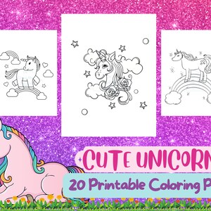 Unicorn Coloring Pages, Cute Unicorn Coloring Book for Girls, Unicorn Printable Activity Sheets for Kids and Toddlers, Digital Download