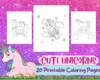 Unicorn Coloring Pages, Cute Unicorn Coloring Book for Girls, Unicorn Printable Activity Sheets for Kids and Toddlers, Digital Download
