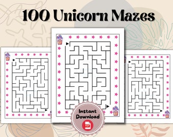 Unicorn Mazes, Unicorn Printable Activity, 100 Unicorn Maze Games, Unicorn Activity Sheet, Digital Download