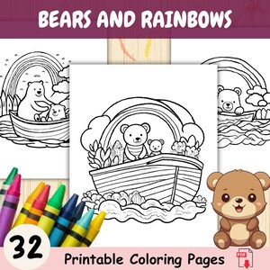 Bears and Rainbows Coloring Pages, Bold and Easy Coloring Book for Kids Toddlers Preschoolers, Bear Coloring Pages