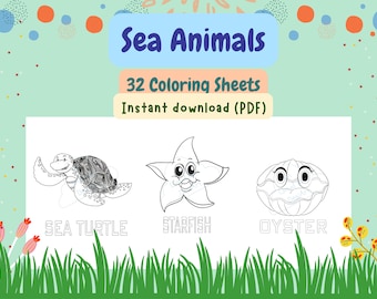 Zeedieren kleurplaten, onder de zeedieren kleurboek voor kinderen, oceaandieren afdrukbare activiteitenbladen voor kinderen, digitale download