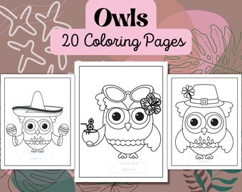 Kids Coloring Pages Owl, 20 Owl Printable Coloring Sheets, Owl Coloring Book for Kids, Owl Coloring Pages Printable, Digital Download