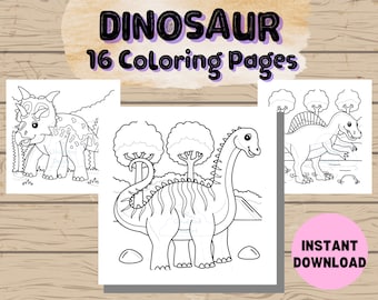 Dinosaur Coloring Pages, 16 Printable Dinosaur Coloring Pages for Boys and Kids, Dino Coloring Book, Dinosaur-Themed Birthday Party