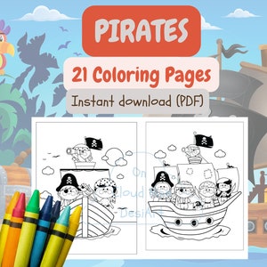 Pirate Coloring Pages, Pirates Coloring Book for Kids, Pirate Printable Activity Sheets for Kids, Digital Download