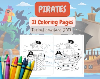 Piratmålarbilder, utskrivbara barnaktivitet (digital nedladdning)