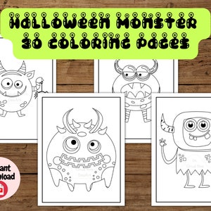 Halloween Monster Coloring Book, Monsters Colouring Pages for Kids, Halloween Coloring Activity Toddler Preschool, Printable Coloring Sheets