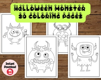 Halloween Monster Coloring Book, Monsters Colouring Pages for Kids, Halloween Coloring Activity Toddler Preschool, Printable Coloring Sheets