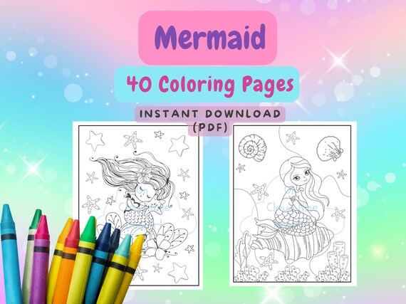Mermaid Coloring Pages Mermaid Coloring Book Mermaid | Etsy