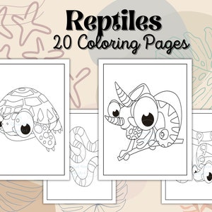 Reptile Coloring Pages, Reptile Coloring Book, Reptile Printable Activity Sheets for Kids, Lizards, Snakes, Turtle, Frog, Digital Download