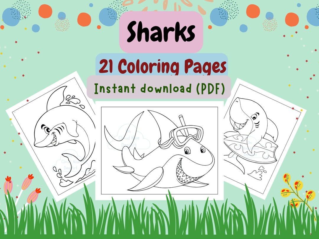 Sharks Coloring Pages, Cute Sharks Coloring Book for Kids, Sharks ...