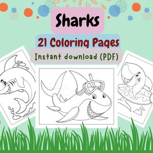 Sharks Coloring Pages, Cute Sharks Coloring Book for Kids, Sharks ...