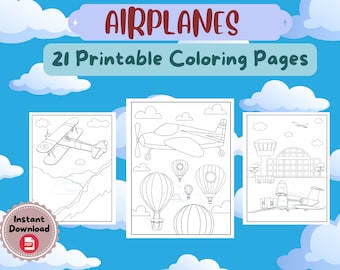 Páginas para colorear de aviones, Libro para colorear de aviones para niños, Hojas de actividades imprimibles de aviones para niños, Descarga digital