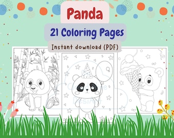 かわいいパンダの子供向けぬり絵、印刷可能なアクティビティシート21枚（デジタルダウンロード）