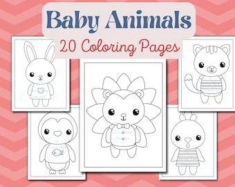 Baby Animal Coloring Pages, Safari Coloring Book, Jungle Animal Printable Coloring Worksheets for Kids, Activity Sheets, Digital Download