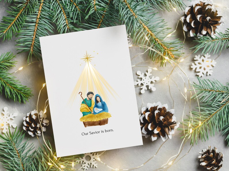 Printable Watercolor Nativity Christmas Card, Holy Family Christmas